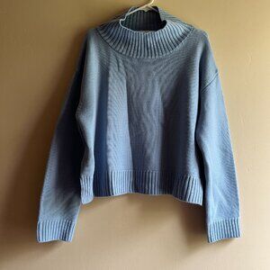 Siizu turtleneck Merino Wool Blue chunky sweater FLAWED winter lagum lagenlook